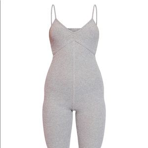 Grey Brushed Rib Strappy Jumpsuit